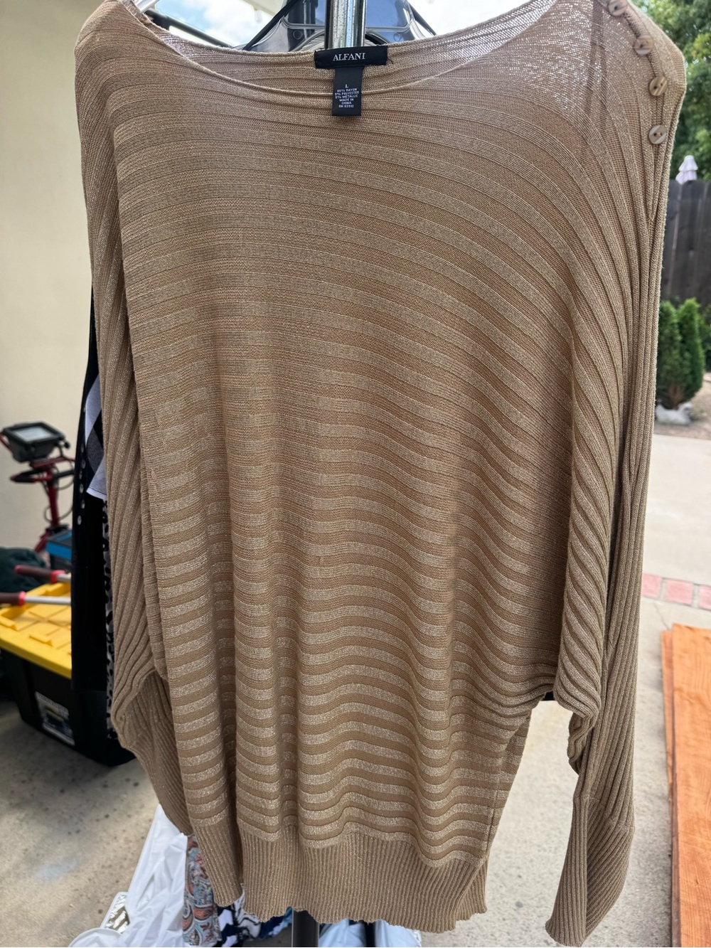 Alfani Metallic-Thread Striped Knit Top - Taupe